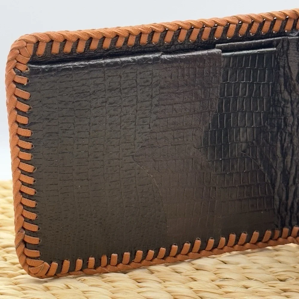 Genuine Reptile Skin Leather Bifold Men's Handmade Brown Tan Trim
